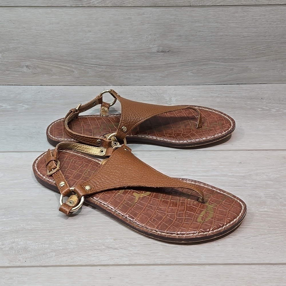 Sam Edelman Womens Greta T strap Leather Sandals Flats shoes sz 8M